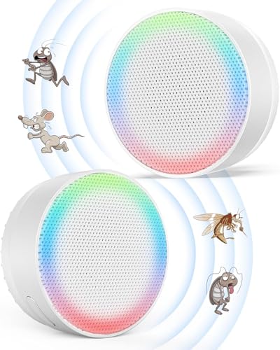 Repelente Mosquitos Ultrasonidos, 2 Piezas Electrónico Repelente Ultrasónico de Plagas con Luz Nocturna, Antimosquitos Interiores Repelente Cucarachas para Ratones, Arañas, Cucarachas, Moscas, Blanco