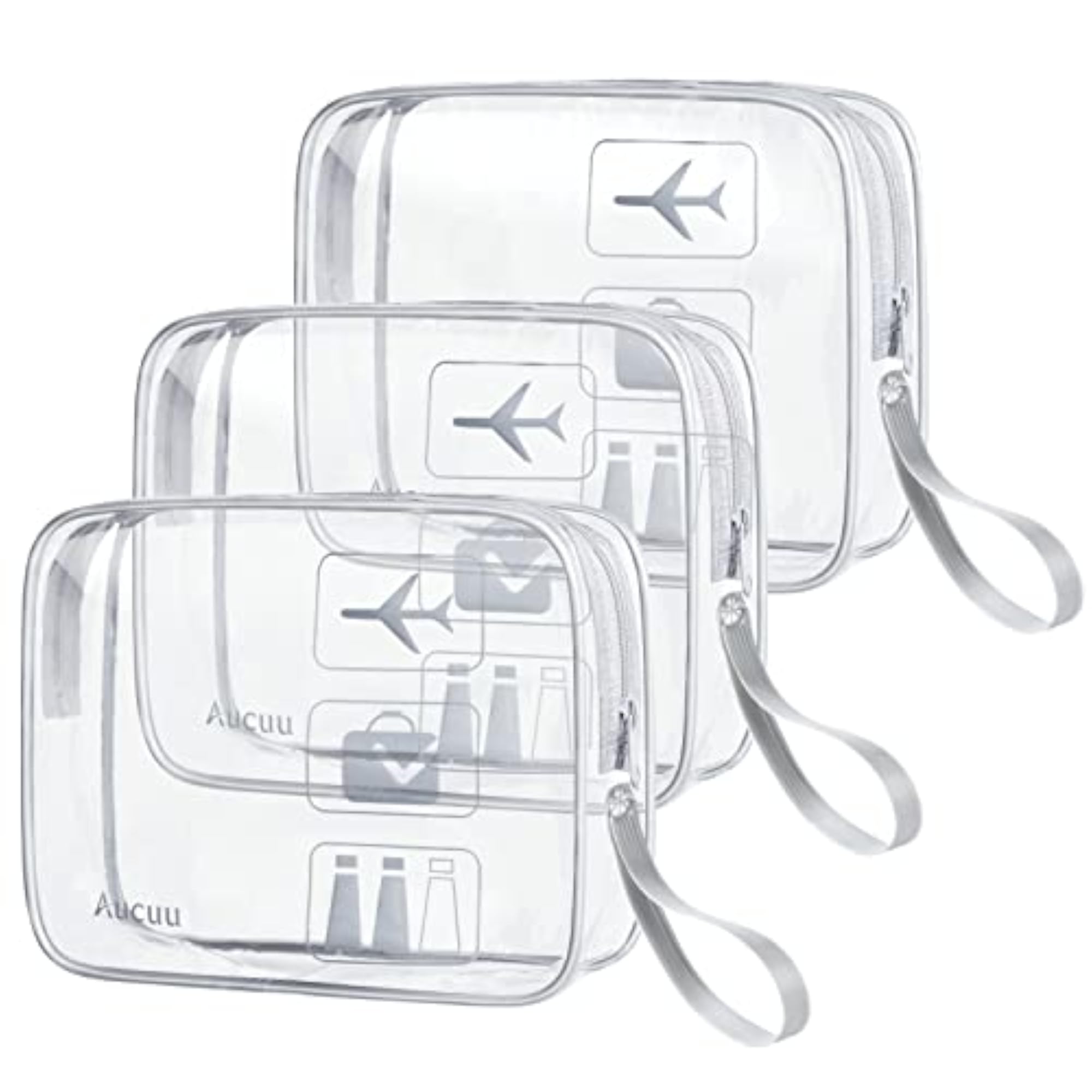 3-Pack Clear Wash & Makeup Bags, TSA Approved
