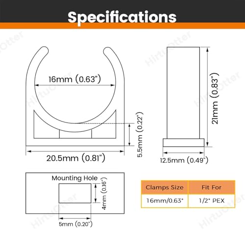 16mm/0.63\" (50 PCS) U-Shaped PVC Pipe Clamps (White), Hose Hanger Support, High Strength for Home Plumbing, TV Trays, Water Supply, Garden Tubing, PEX, UV Resistant, fit for 1/2\" PEX Tubing - Thumbnail 2