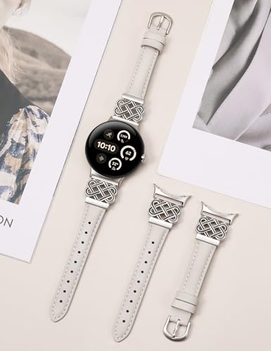 Image of TOYOUTHS Slim Leather Band Compatible with Google Pixel Watch 4 3 41mm /Pixel Watch 2 1 Band Women, Celtic Metal Dressy Thin Fashion Designer Premium Leather Strap for Google 4 3 2 1 Smartwatch
