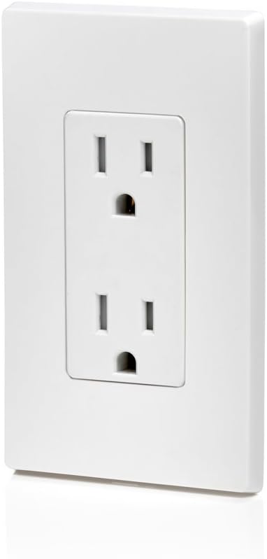 Leviton T5325-W 15 Amp 125 Volt, Tamper Resistant, Decora Duplex Receptacle, Straight Blade, Grounding, 1-Pack, White - Electrical Outlets - 