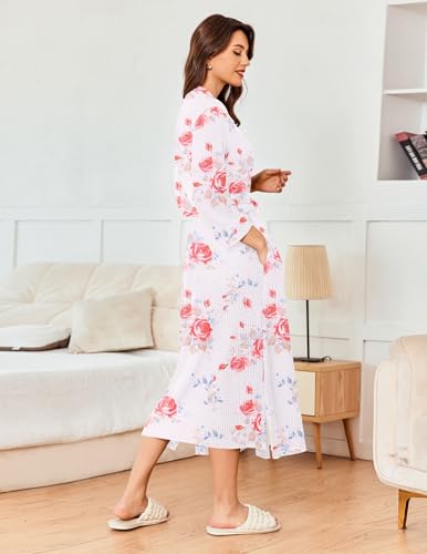 Image of Ekouaer Women's Robe Long Waffle Knit Bathrobe Lightweight Soft Kimono Robes Loungewear S-XXL