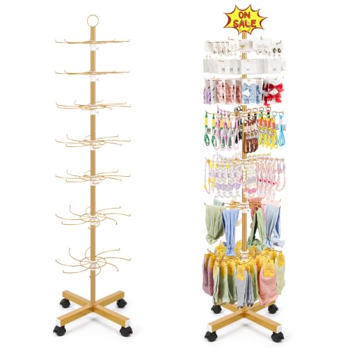 Image of Flenpptly Retail Display Stand, 7-Tier Rotating Display Rack for Store Display, Movable and Adjustable Spinning Display Stand for Earrings, Jewelry, Keychains, Socks Display (7-Tier Gold)