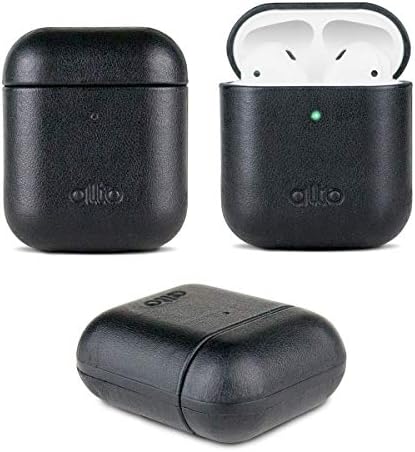 Alto Protective Leather Case Cover for Airpods Charging Case, Italian Aniline Leather Accessories for Apple Airpods 2 and 1 Men Women, Supports Wireless Charging Front LED Visible (Raven Black)