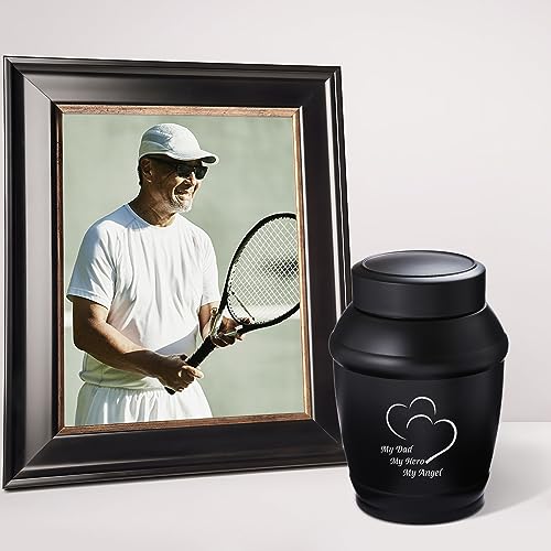 Image of Medium Sharing Urns for Human Ashes for Men / /Male /Dad /Father | 5.7 Inch Black Heart Urns for Human Ashes,Memorial Token Urn with Velvet Bag - A Perfect Tribute & Gift for Families