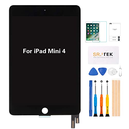 SRJTEK For ipad mini 4 A1538 A1550 ��ʌ�?�C���p �t���p�l�� LCD �f�B�X�v���C�X�N���[�� �^�b�`�p�l�� �C���p�[�c �C���H��t�� (�u���b�N)