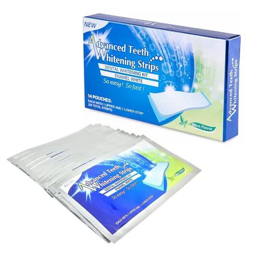 28 tiras de blanqueamiento de dientes avanzadas, tiras blanqueadoras de dientes, kit de tiras de blanqueamiento dental para dientes blancos y aliento fresco (14 pares)