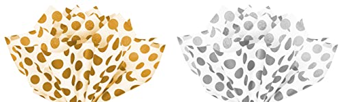 Flexicore Packaging Gold Polka Dots & Silver Polka Dot Gift Wrap Tissue Paper Size: 20 Inch X 30 Inch | Count: 48 Sheets | Color: Gold Polka Dots & Silver Polka Dots