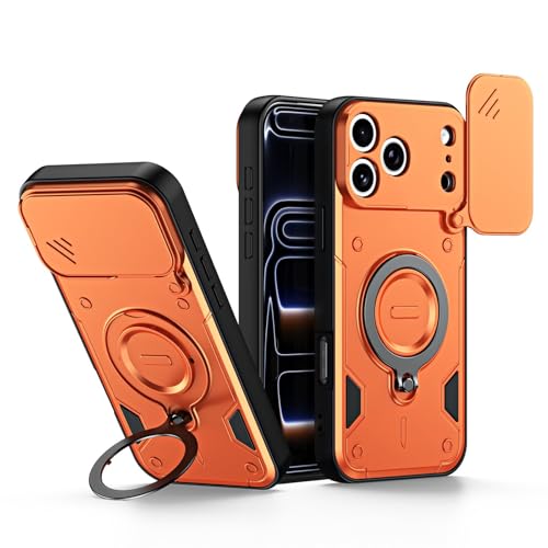 Coque iPhone 16 Pro orange avec anneau rotatif et coque arrière rigide silicone