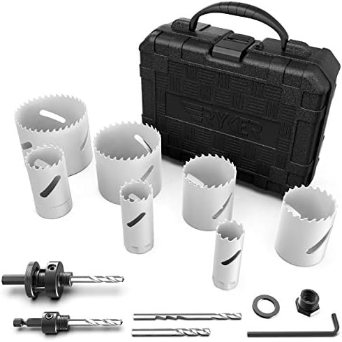Ryker Hole Saw Kit with Arbors and Replacement Drill Bits, Heavy Duty Steel Construction for Boring Wood, Aluminum, Metal, or PVC, Plumbing and DIY Carpentry (Bi Metal - Metal Hole Saw Kit)