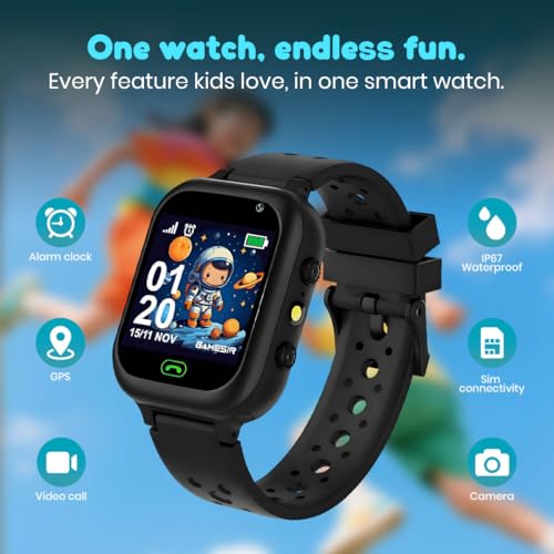 Image of GameSir Q15 Kids Smart Watch - 1.44 inch TFT Display | 3G /4G SIM Support | GPS Tracking & Two-Way Calling | Water Rasistence| Learning & Gaming Apps Smartwatch for Boys & Girls-(Black)