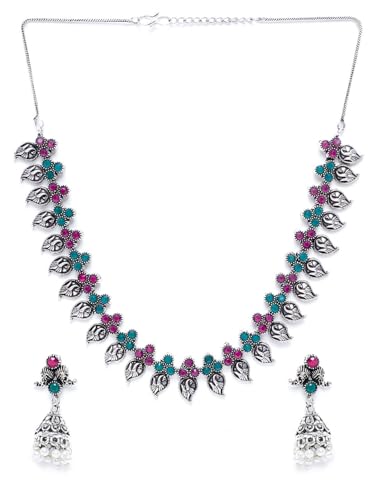 Juego de joyas DMZ-1778 de latón con piedras y pendientes de plata oxidada talla S