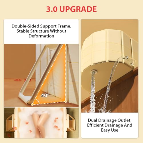 1,5 m Große Doppel Faltbare Badewanne - Erwachsene Mobile Badewanne Klappbare,Kostenlose Installation Für Familien-Spa/Paardusche Mit Matte Und Ablaufgarnitur (150×55×50cm)