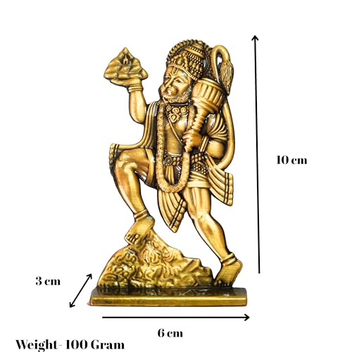 Image of 10cm Height Double Side Same Design Flying Hanuman Idol for Car Dashboard |Bajrangbali Statue |Divine Hanuman Murti for Home, Office & Gift.(Pack of 01) (Golden)