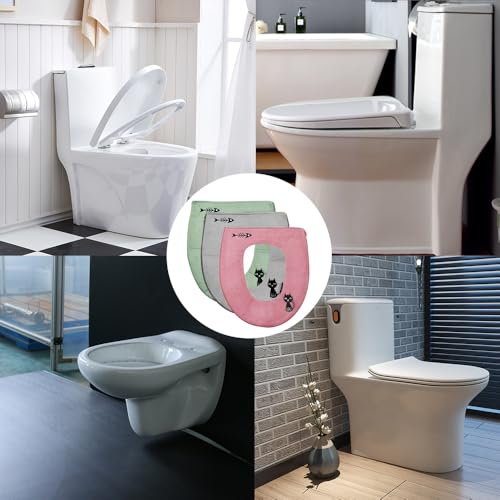 katmerio 3 Stück WC Sitzbezüge, Toilettensitzbezug Warm, Universal Reißverschluß Waschbar Toilettensitzabdeckung Pads, Toilet Seat Cover, WC Sitz Pad Wasserdichtes Antibakterielles WC Sitzkissen