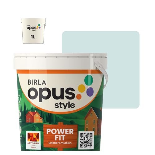 Image of Birla Opus Style Power Fit Exterior Emulsion Paint (1L, Wrapped In Sky, Matte Finish) | Superior Whiteness & Brightness, Excellent Finish, Low VOC | 2 Yr Warranty | For Exterior, Outdoor Walls