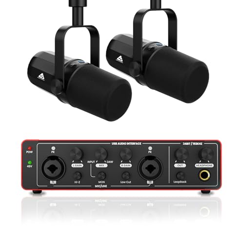 Complete Podcast Bundle | Dual USB/XLR Dynamic Microphones with Audio Interface 24bit / 192kHz|Metal Body|Pro Streaming & Recording Kit for PC, Mac & 