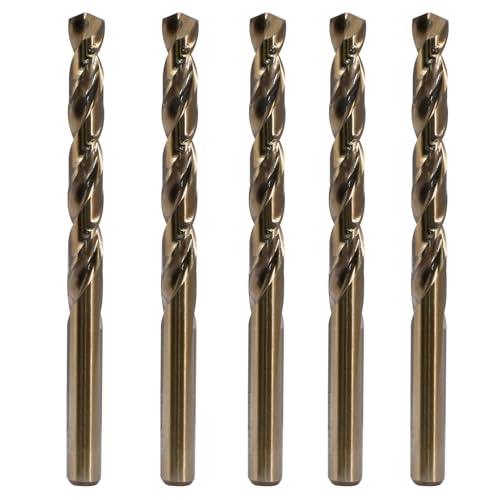 Waziaqoc Juego de 5 brocas de cobalto de 3/8 pulgadas, brocas helicoidales M35 de longitud Jobber para taladrar en metal duro, acero inoxidable, hierro fundido