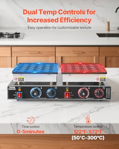 Image of VEVOR 50PCS Mini Dutch Pancake Maker, Non-stick Stainless Steel Dorayaki Baker, 1800W Commercial Electric Poffertjes Grill Pan, Dual Temp & Time Control, for Kitchen Restaurant Breakfast Dessert