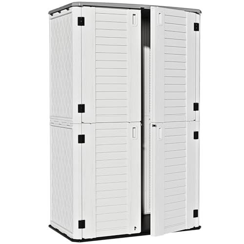 Image of ZZM Large 67 Cu.ft Waterproof Storage Shed, Outdoor Storage Cabinet,Durable Resin Sheds for Patio Furniture, Garden Tools, Pool Accessories, Mower Storage (White)