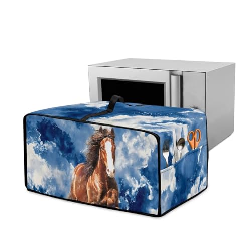 Wanyint Funda para horno tostador, tamaño L, 57 cm de ancho, tela decorativa para mini hornos, accesorios de cocina para el hogar, color marrón y azul