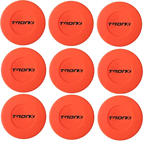 Plastic Floor Hockey Pucks for Indoor & Outdoor Hockey, Lightweight Plastic Pucks for Street Hockey, (Orange, Pack of 9)