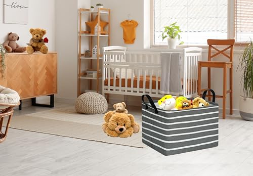 Image of Baby Storage Basket Nursery Box Laundry Hamper Organization Bins for Toys and Clothes with Handles (Stripe)