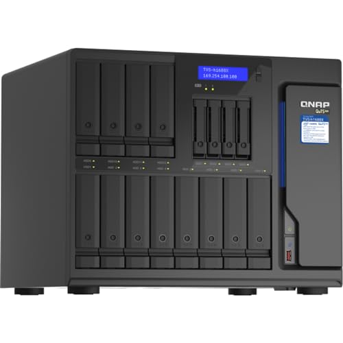 QNAP TVS-h1688X-W1250-32G NAS de 16 bahías - CPU Intel Xeon W-1250, 32GB DDR4 ECC RAM, 16 bahías (30.5 x 8.9 cm y 4 x 2.5), 2 x M.2 22110/2280 NVMe, 2 x 10GbE, 4 x 2,5 GbE