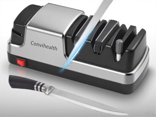 Electric Knife Sharpener UK - 4-in-1 Design Powerful Motor & Built-in Diamond for Professional Knife Sharpening Straight Edge/Scissors & Ceramic Knife Low Noise by Convihealth