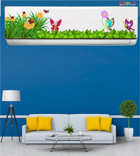 Image of 'nature flower and butterfiy'' AC Sticker (96 cm x30 cmx 24 cm)multicolors (Multicolour 3)