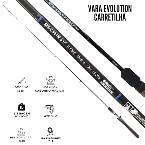 Vara Carretilha Ação Media Evolution 10-20lb 1,68m Interiça Fibra de Carbono