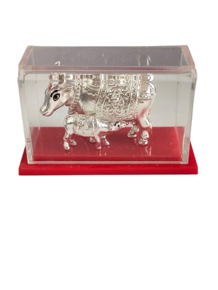 Aashi Silver Jewellery Pure 999 Silver/Chandi ki Kamdhenu Cow gomatha and Calf Idol for Pooja Silver Kamdhenu Cow Idols for Pooja/Gift Item (7.5gm)