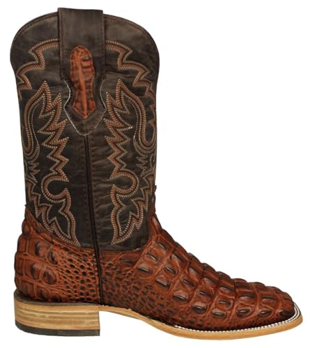 Texas Legacy Mens Cognac Cowboy Boots Alligator Back Print Leather Square Toe2