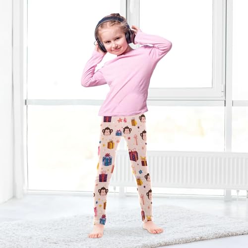 Vdsrup Girls Leggings Cute Pink Monkeys Kids Ankle Length Leggings Pants Athletic Yoga Pants Toddler Tights Trousers 4T4