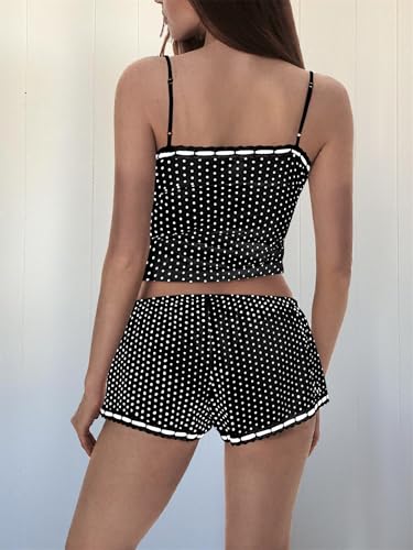Image of Yuemengxuan Women Y2k Polka Dot Pajamas Sets 2 Piece Sexy Summer Outfits Set Sleeveless Strappy Cami Top Crop Top Shorts Set