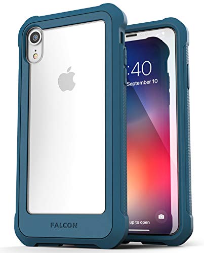 ENCASED iPhone XR Case Clear Back Protective Rugged Bumper Cover with Tempered Glass Screen Protector (Ocean Blue)