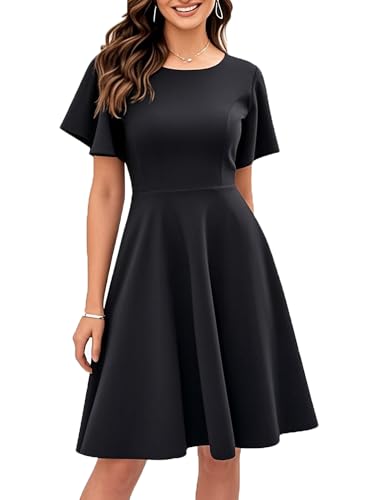 Image of oxiuly Wedding Church Vintage Cocktail Dresses with Pockets Summer Casual Floral Dress for Women Flare376