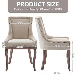 Modern Dining Chairs Set of 2 High Back Dining Chairs Side Chairs with Solid Wood Legs Upholstered Fabric Dining Room Chairs for Dining Room Kitchen Beige