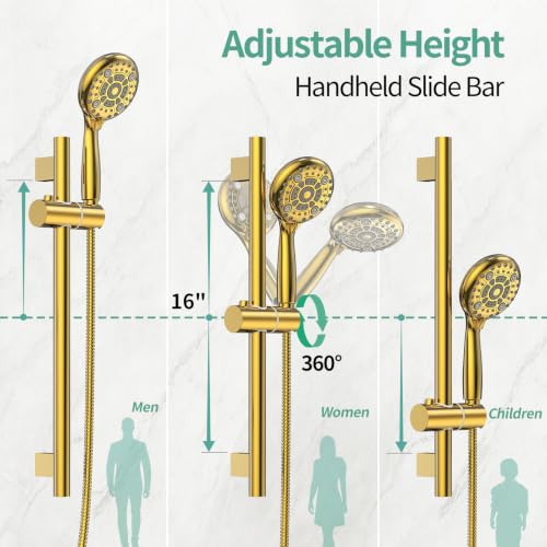 Image of SR SUN RISE 12 inch Shower Faucet Set with Shower Slide Bar,Brushed Gold