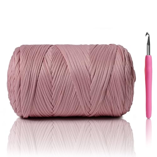 Image of 800G(228YDS) Tshirt Yarn for Crocheting,Chunky T-Shirt Yarn for Beginner Crochet Bags,Baskets,Coasters,Shoes,Clothes,DIY Crafts, Elastic Fabric Thick Hand Knitting Crochet Yarns (Gray Pink)