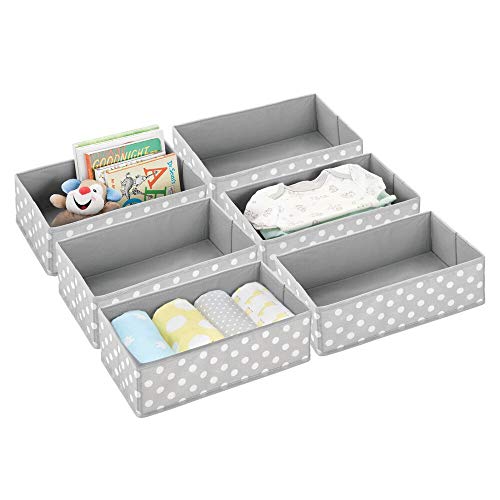 mDesign Soft Fabric Dresser Drawer and Closet Storage Organizer for Child/Kids Room or Nursery - Roomy Open Rectangular Compartment Organizer - Fun Polka Dot Print, 6 Pack - Light Gray/White