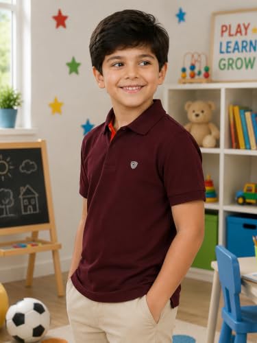 Image of Lux Cozi Boy's Polycotton Polo T-Shirt | Solid Collared Half Sleeve Tee for Kids | Soft Breathable Summer Wear | Casual Smart Polo T-Shirt | 3-14 Years