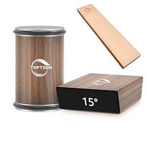 Toptzon Diamond Walnut Rolling Knife Sharpener – Roller Knife Sharpener Kit with 15 & 20 Degree Magnetic Angle Stand & Leather Strop Paddle Kit – Easy Sharpening for Kitchen Knife (Super Walnut)