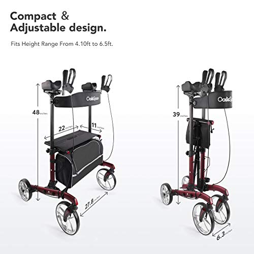 Oasisspace Heavy Duty Upright Walker 450 Lb,Bariatric Upright Walker With Wide Seat,Stand Up Rollator Mobility Walking Aid For Elderly, Seniors And Adult Red #TOP3