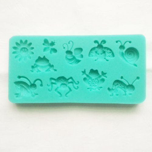 Funshowcase Colour Is Sent Randomly Summer Grass Theme Fondant Silicone Mold, Sugarcraft Cake Decoration Cupcake Topper Icing Sugarpaste, Insects, Frog, Chocolate, Resin, Cabochon, Polymer Clay, Gum Paste 11.24.51Cm