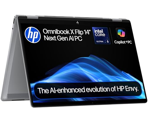 HP OmniBook X Flip NGAI 14" | 1920 x 1200 pixels | Touchscreen | Intel Core Ultra 5 | 16GB | 512GB SSD | Windows 11 Home Fast Charge | Poly Camera Pro | Dual speakers | 14-fm0005sa