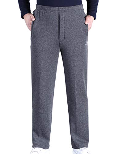 Zoulee Men's Front Zip Open-Bottom Sports Pants Sweatpants Trousers Fleece Grey M