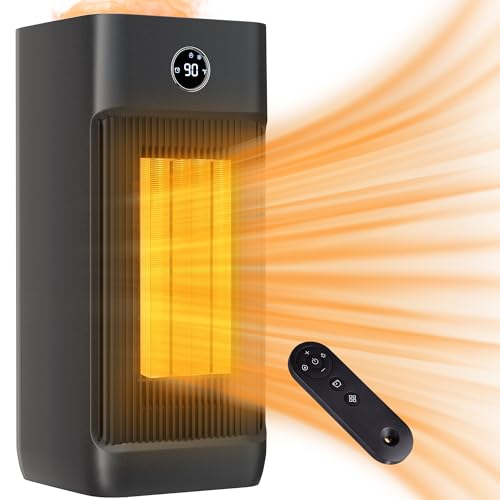 Space Heater for Indoor Use, 1500W Portable Electric Heater with Humidifier for Large Room, Ceramic Heater with Wheels, Thermostat, Remote, 12H Timer, Overheat&Tip-Over Protection for Bedroom