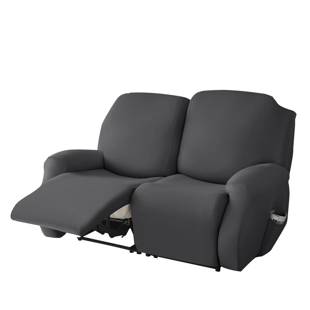 WJHDWYD Soft Stretch Recliner Chair Cover, Solid Color Non-Slip Sofa Cover with Side Pocket, Washable Furniture Protector for Recliner Chair(Gris Foncé,2 places)