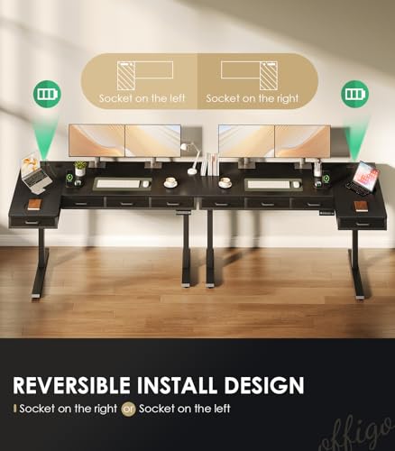 Image of OffiGo 63 Inch L Shaped Electric Standing Desk with 4 Drawers, Black